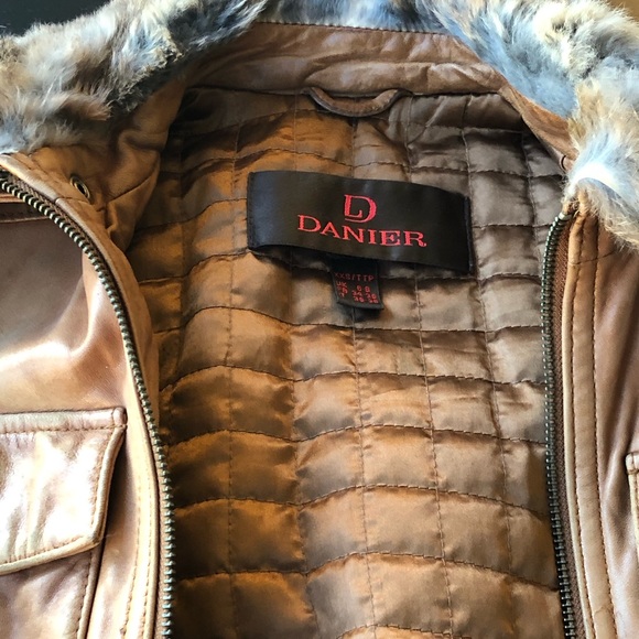 Tan leather bomber real fur collar - Picture 2 of 3